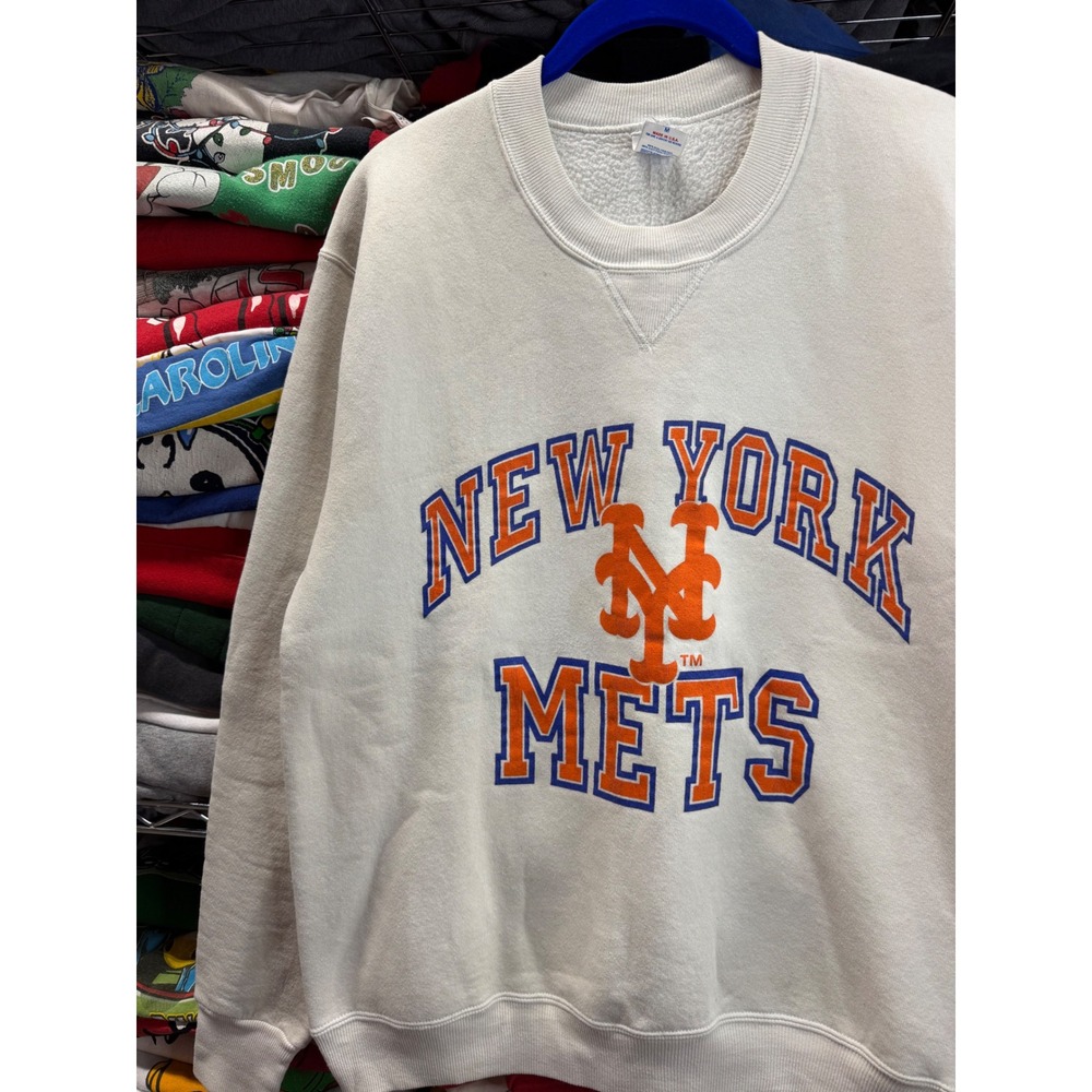 Vintage 80s New York Mets Sweatshirt Mens Medium Made in USA MLB Crewneck White